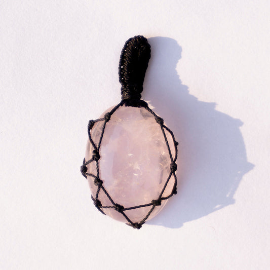 Rose Quartz Crystal And Stone Necklace Crochet Pendant Jewellery