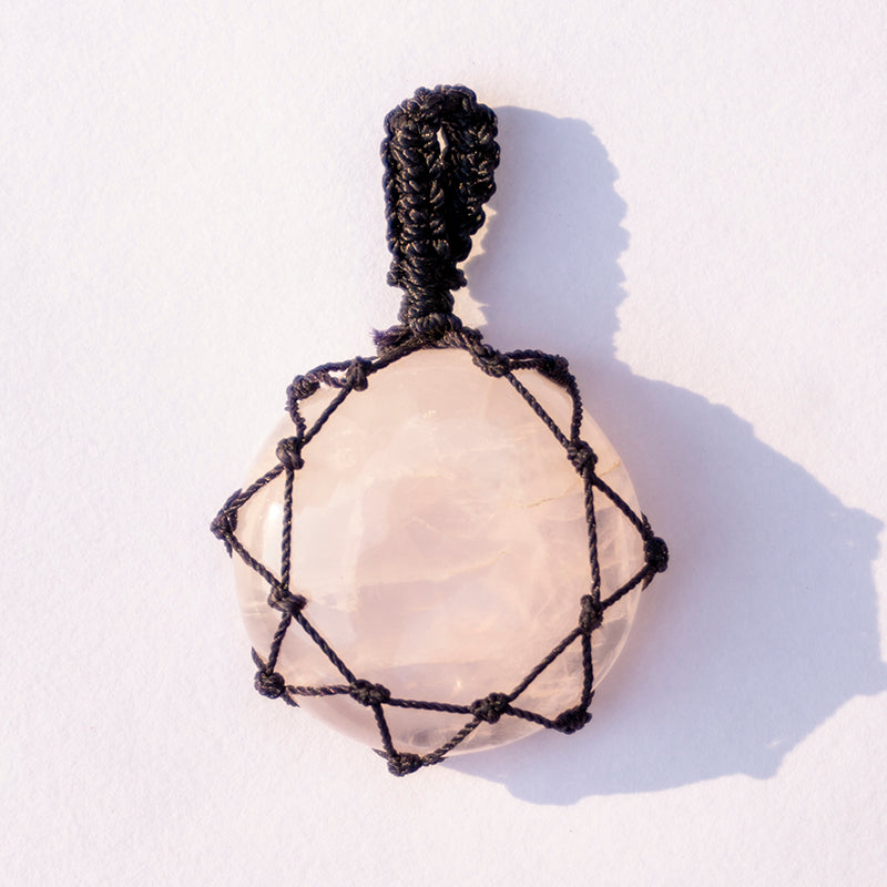 Rose Quartz Crystal And Stone Necklace Crochet Pendant Jewellery