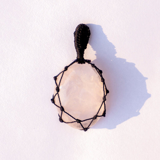 Rose Quartz Crystal And Stone Necklace Crochet Pendant Jewellery