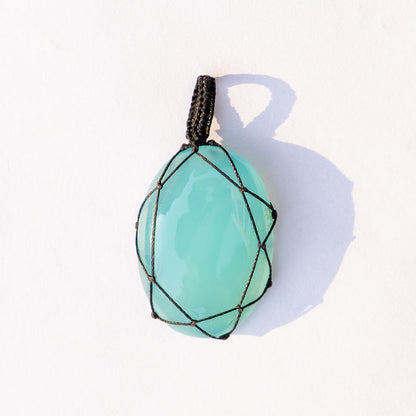 Aqua Onyx Crystal And Stone Necklace Crochet Pendant Jewellery