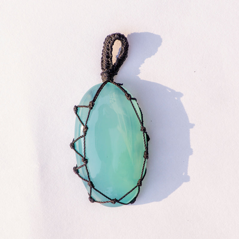 Aqua Onyx Crystal And Stone Necklace Crochet Pendant Jewellery