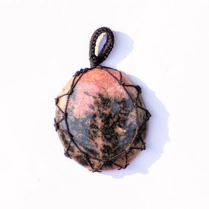 Rhodonite Crystal And Stone Necklace Crochet Pendant Jewellery