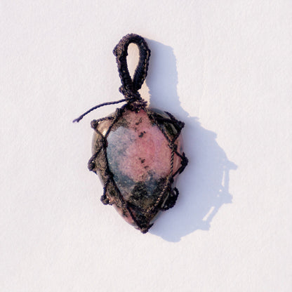 Rhodonite Crystal And Stone Necklace Crochet Pendant Jewellery