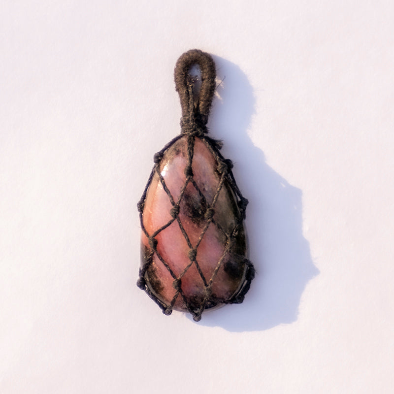 Rhodonite Crystal And Stone Necklace Crochet Pendant Jewellery