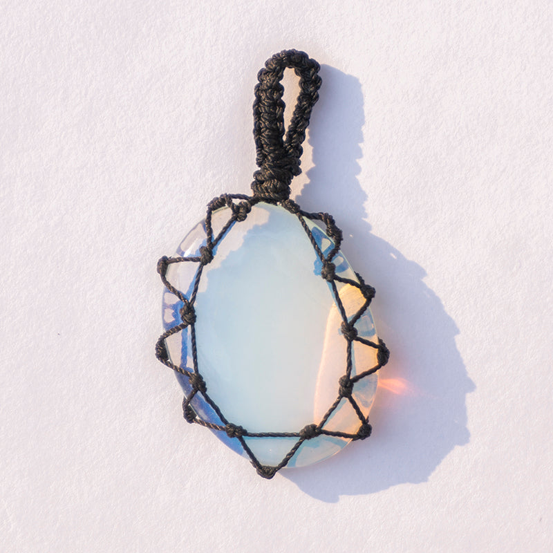 Real Opalite Crystal And Stone Necklace Crochet Pendant Jewellery