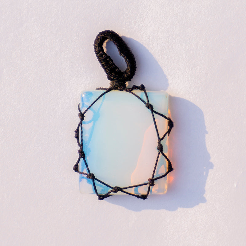 Opalite Crystal And Stone Necklace Crochet Pendant Jewellery