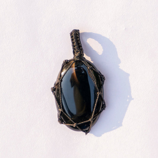 Black Onyx Crystal And Stone Necklace Crochet Pendant Jewellery