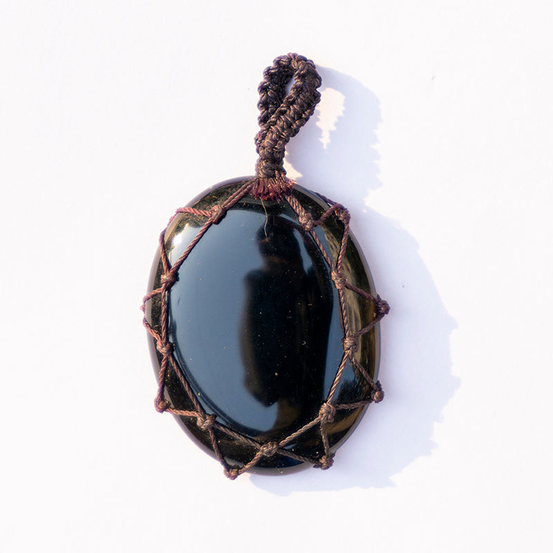 Black Onyx Crystal And Stone Necklace Crochet Pendant Jewellery