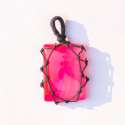 Pink Onyx Crystal And Stone Necklace Crochet Pendant Jewellery