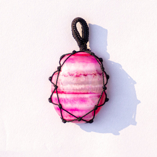 Pink Onyx Crystal And Stone Necklace Crochet Pendant Jewellery