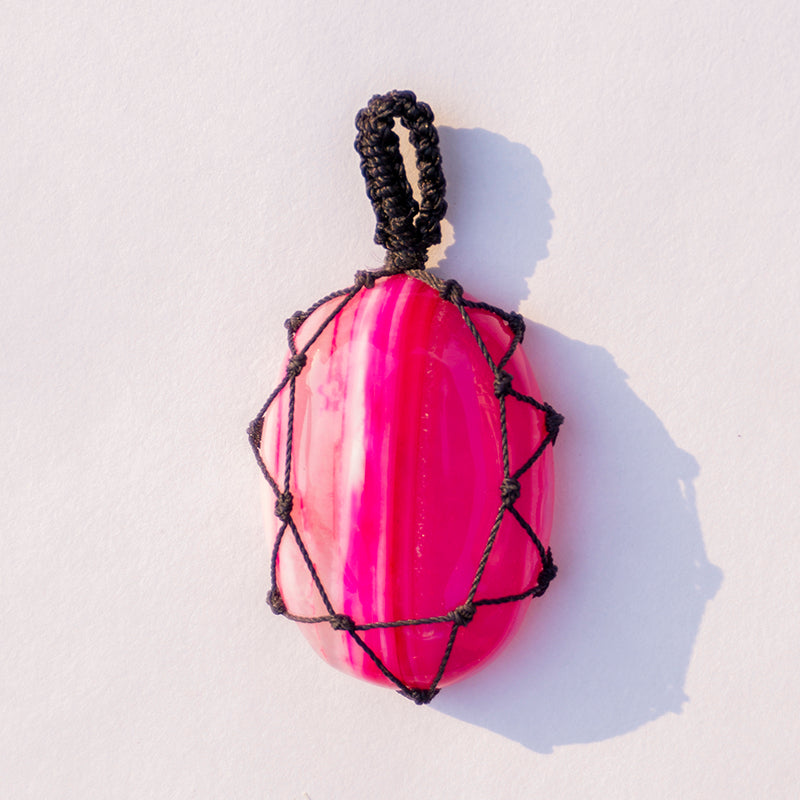 Pink Onyx Crystal And Stone Necklace Crochet Pendant Jewellery