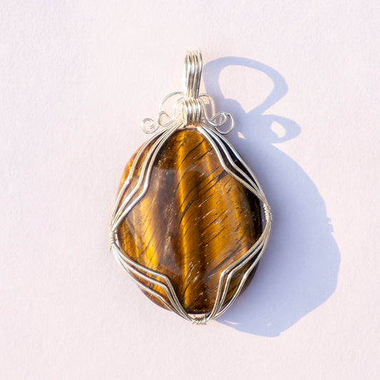 Tiger Eye Crystal And Stone Necklace Oval Pendant Jewellery