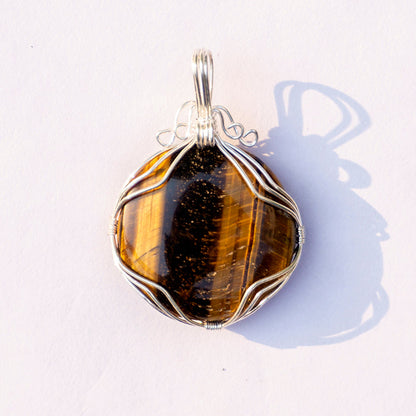 Tiger Eye Crystal And Stone Necklace Round Pendant