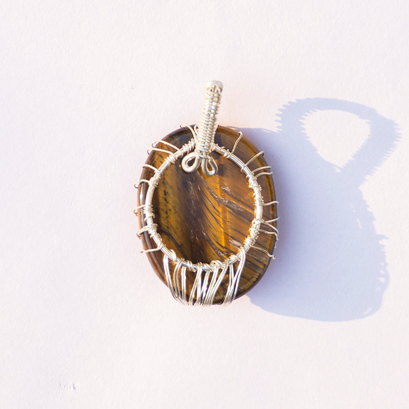 Tiger Eye Crystal And Stone Necklace Oval Tree Pendant Jewellery