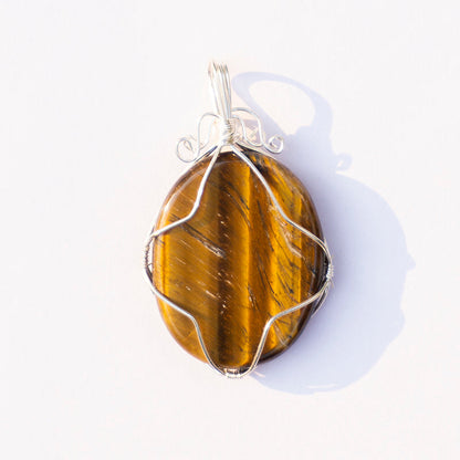 Tiger Eye Crystal And Stone Necklace Oval Pendant Jewellery