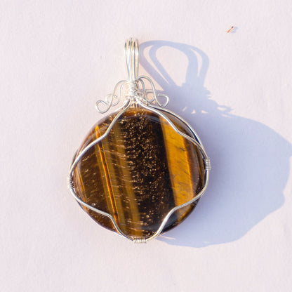 Tiger Eye Crystal And Stone Necklace Round Pendant