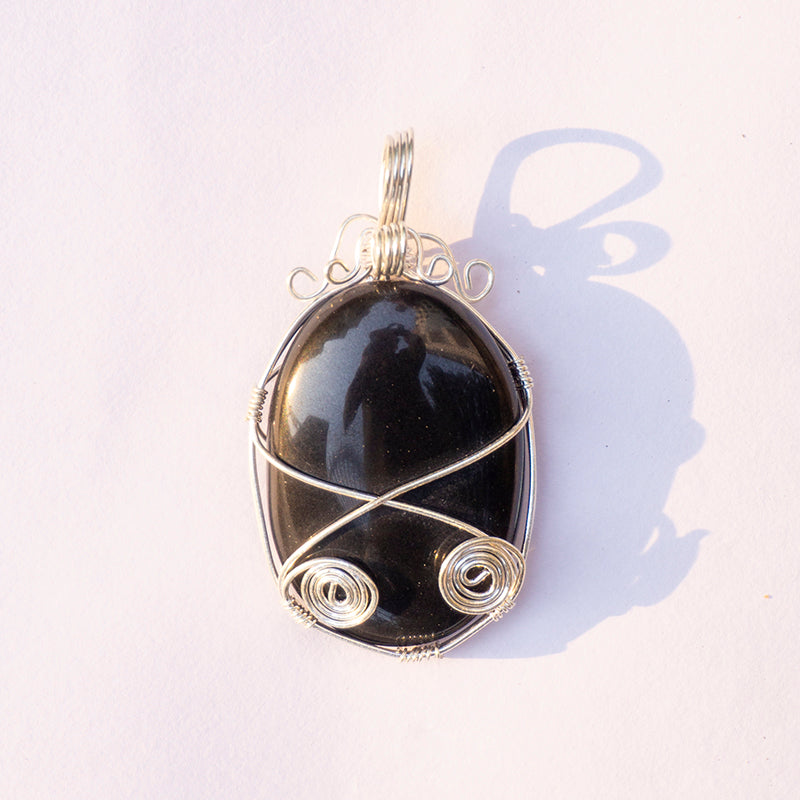 Black Onyx Crystal And Stone Necklace Oval Twirl Pendant Jewellery