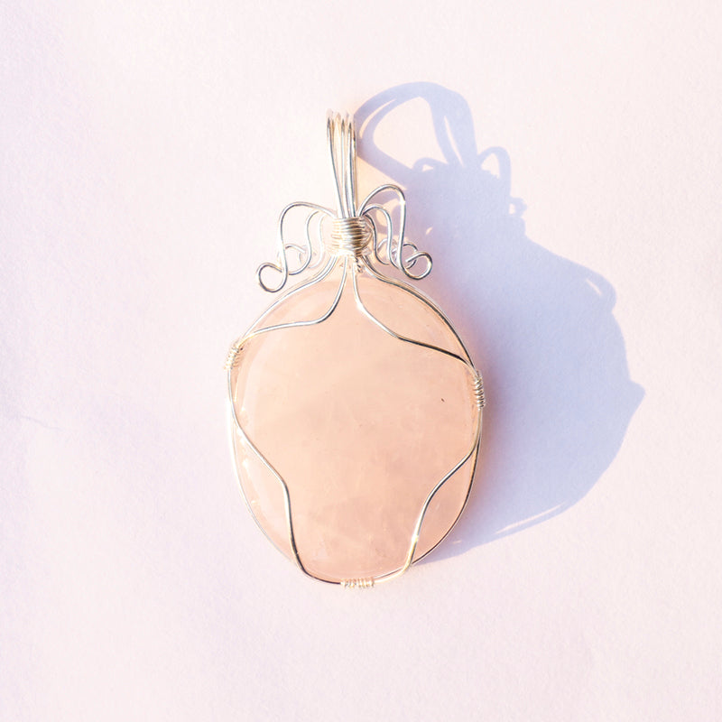 Rose Quartz Crystal And Stone Necklace Oval Pendant Jewellery