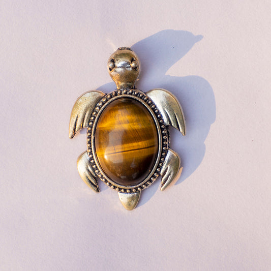 Tiger Eye Crystal And Stone Necklace Turtle Pendant Jewellery