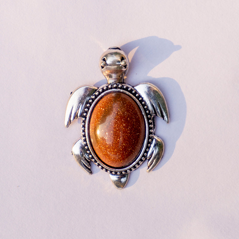 Real Goldstone Crystal And Stone Necklace Turtle Pendant Jewellery