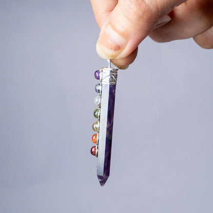 Amethyst Crystal And Stone Necklace Flat Wand Pendant Jewellery