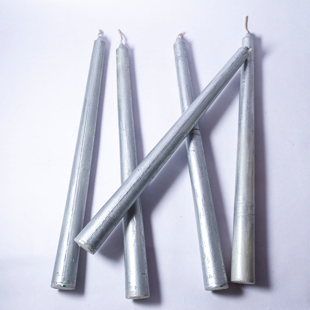 Long Simple Silver Candle Daily Ritual Candle