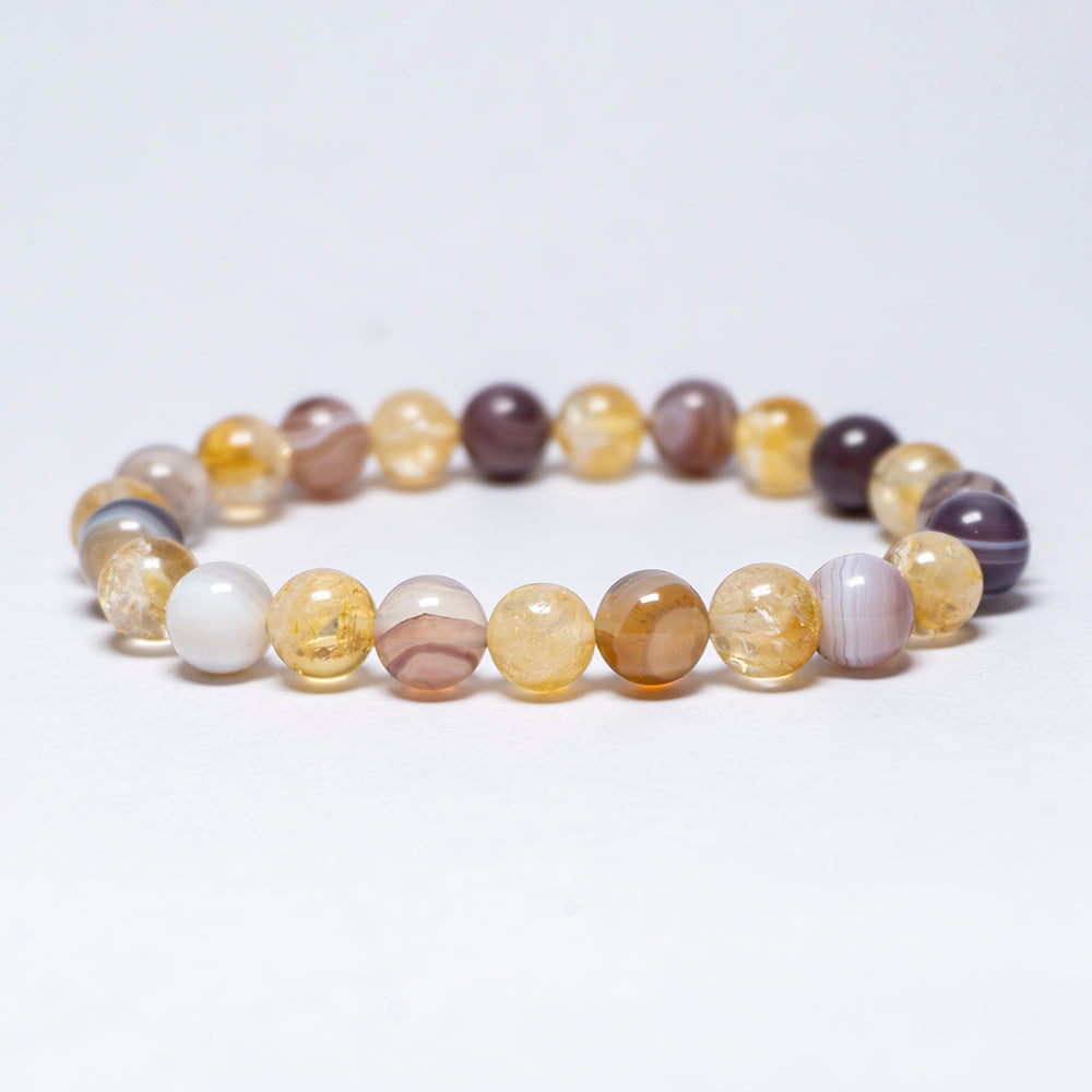 Botswana Agate and Citrine , Forward Movement + Overcoming All Blockages, Burst Of Sun Energy, Happiness, Fame.Combination Bracelet