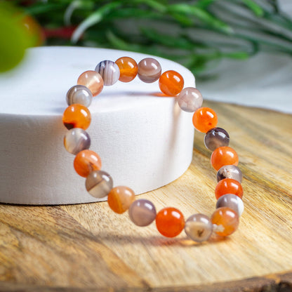 Botswana agate & Carnelian, New Beginnings + Business Growth + Success +Security + Motivation Combination Bracelet