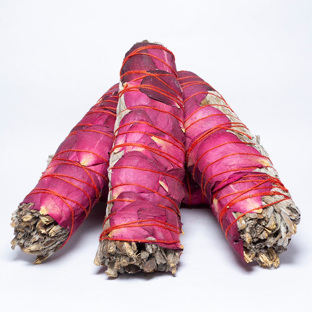 Pack of 4 - Sage Sticks with Rose Smudge Stick Bundle