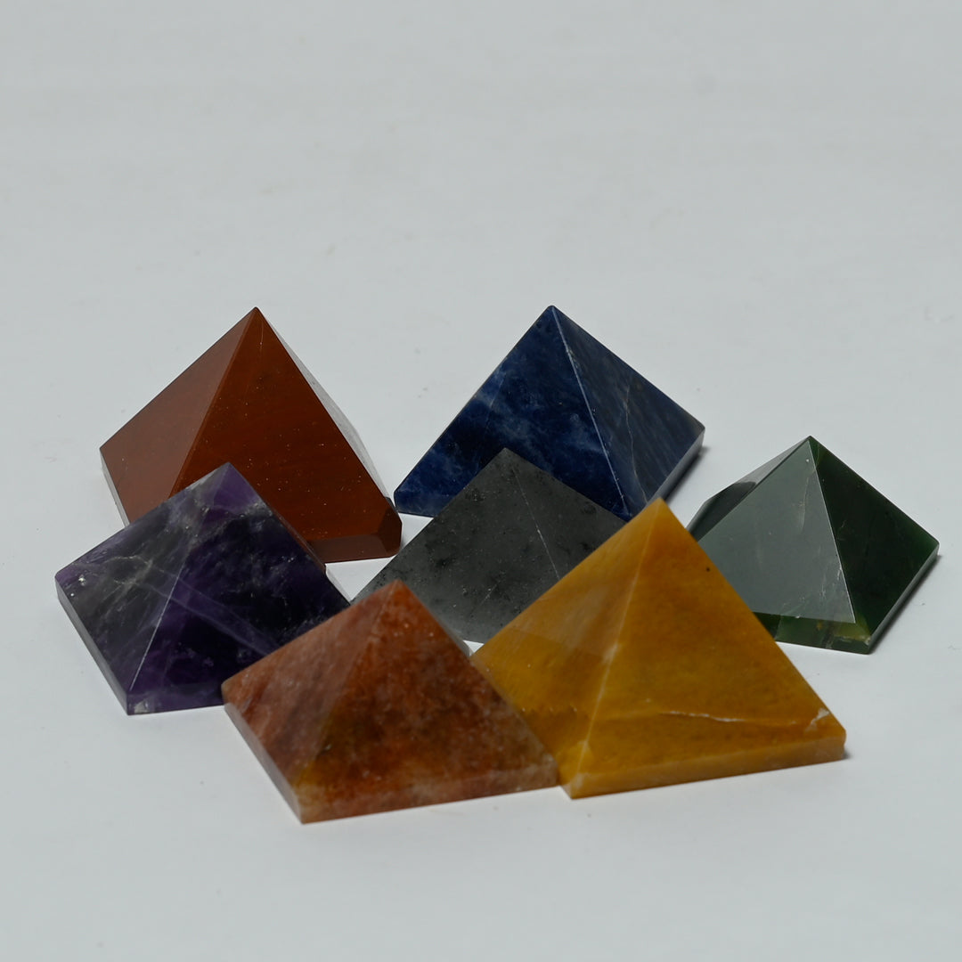 Real 7 chakra Crystal Pyramid Set