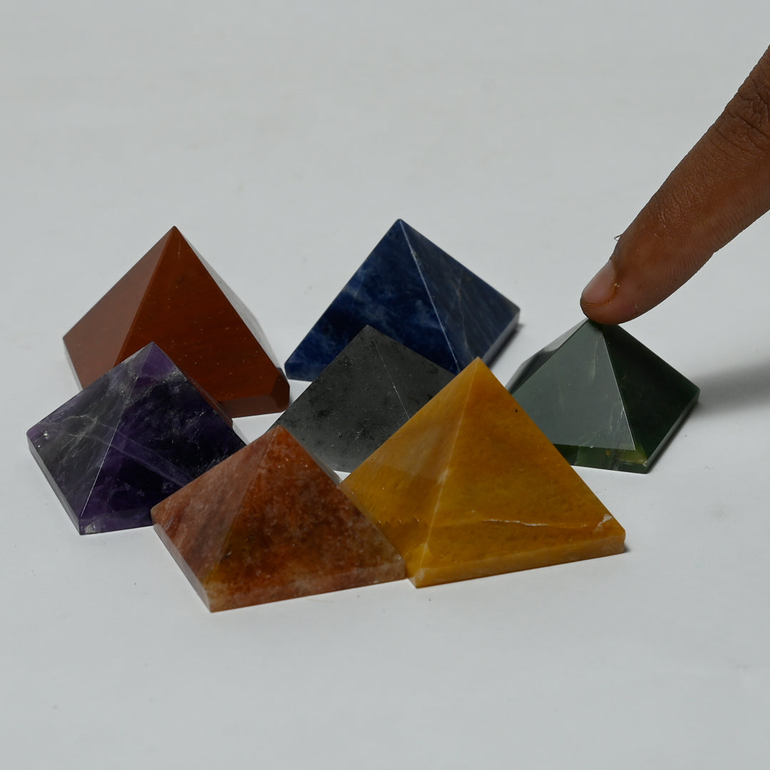 Real 7 chakra Crystal Pyramid Set