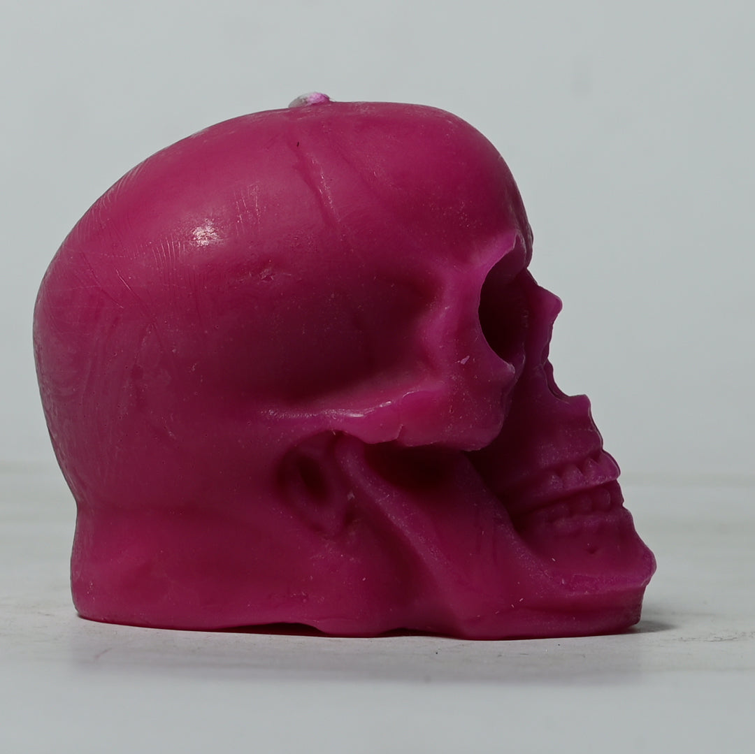 Real Human Skull Figure Candle Dark Pink