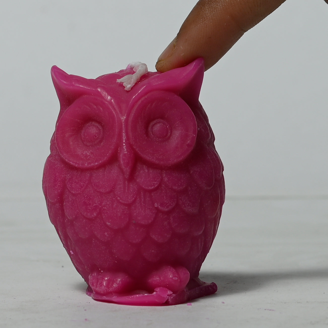 Real Owl Figure Candle Dark Pink