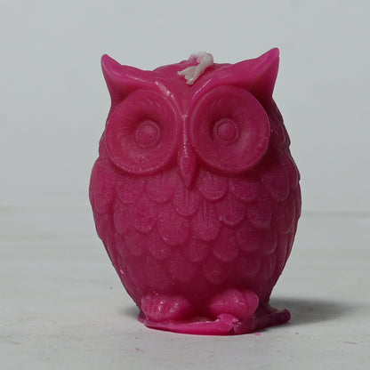 Real Owl Figure Candle Dark Pink