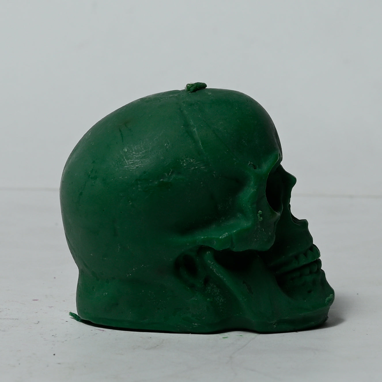 Real Human Skull Figure Candle Green