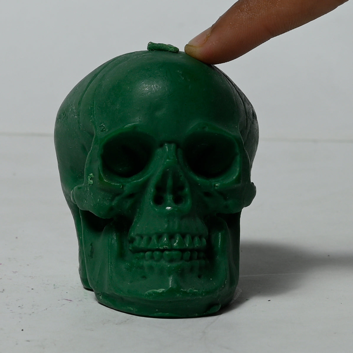 Real Human Skull Figure Candle Green