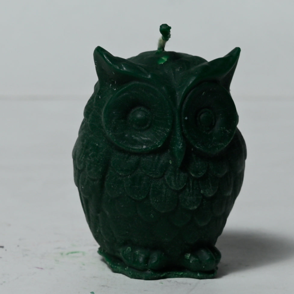 Real Owl Figure Candle Green