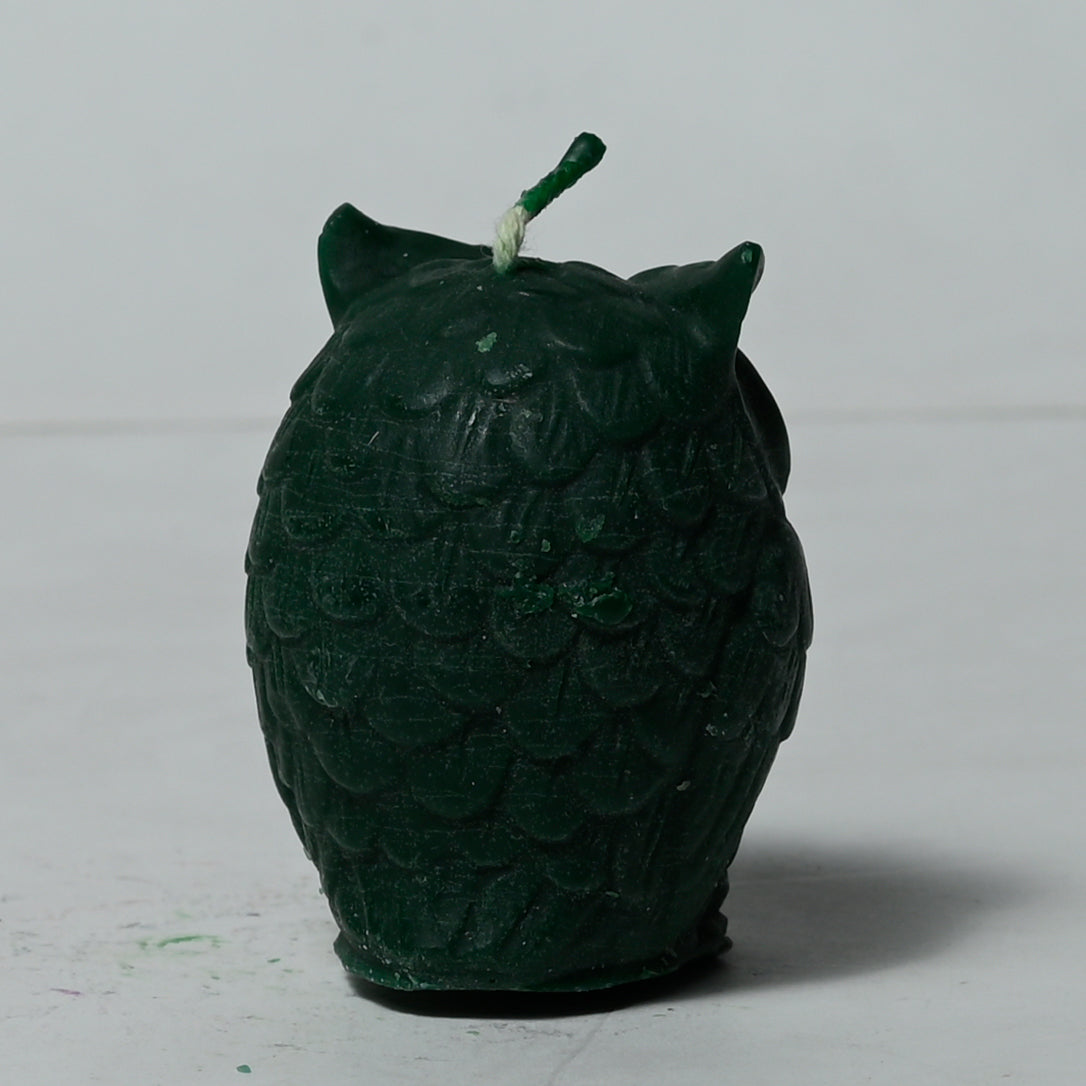 Real Owl Figure Candle Green