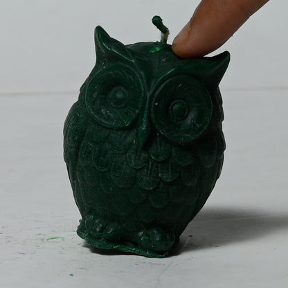 Real Owl Figure Candle Green