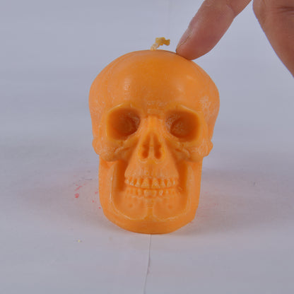 Real Human Skull Figure Candle Orange