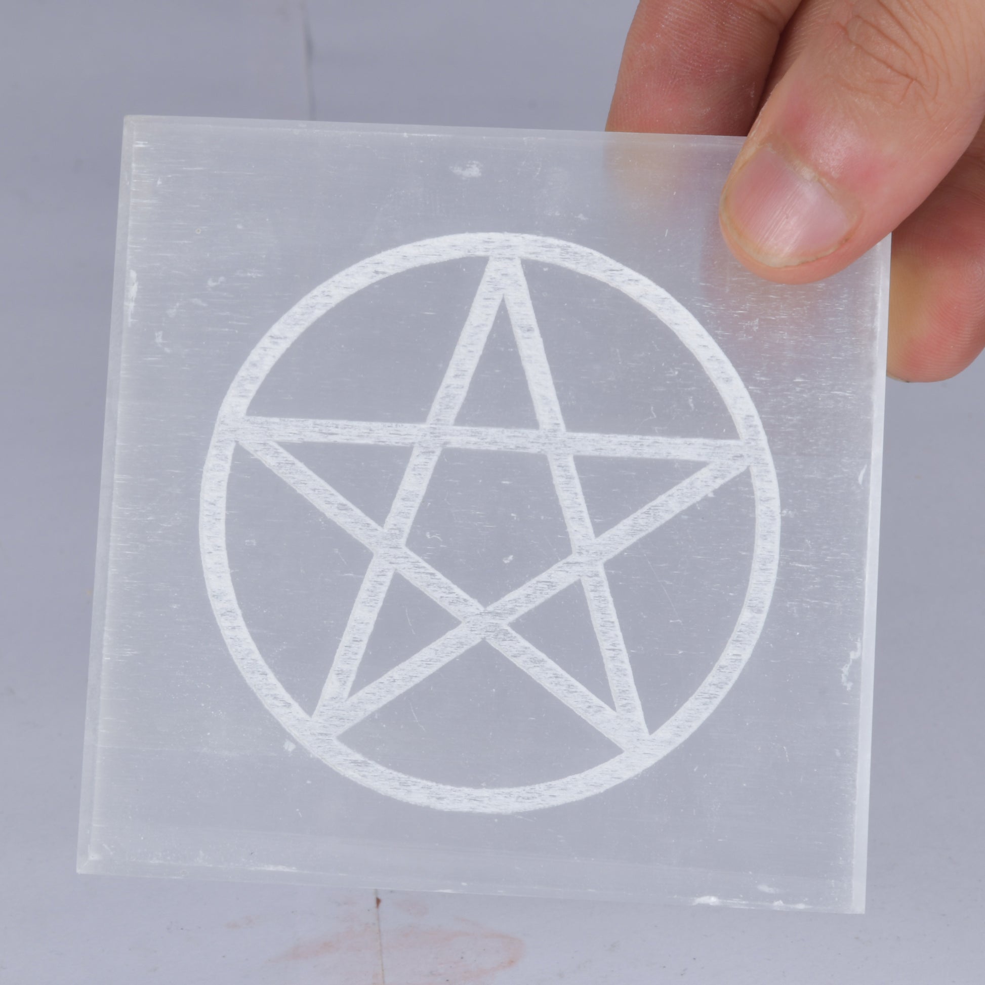 Real Square Pentacle  Sign Selenite Slab