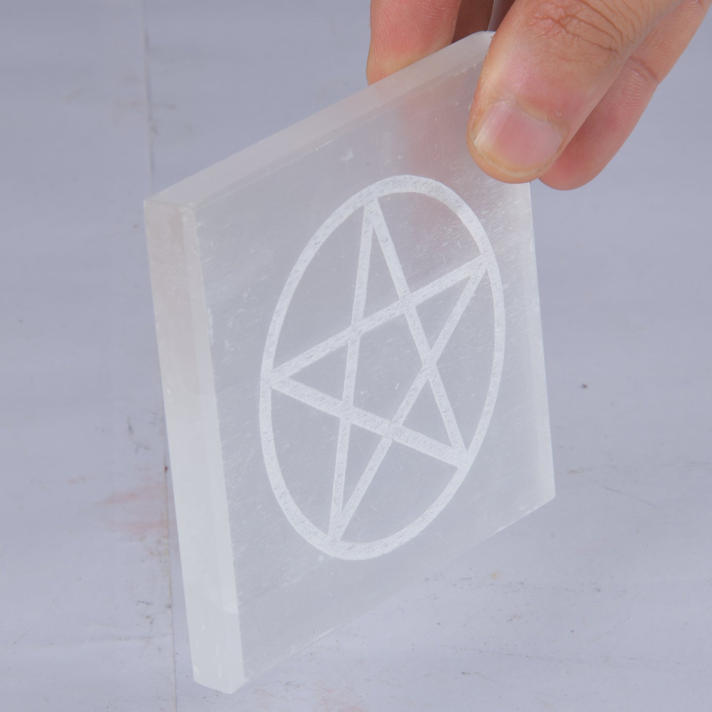 Real Square Pentacle  Sign Selenite Slab