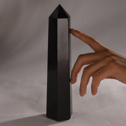 Real Black Obsidian Crystal Tower