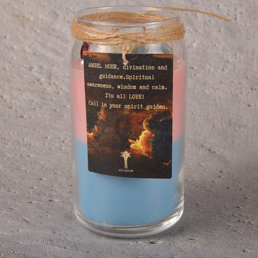 Real ANGEL GUIDANCE AND SELF LOVE INTENTION CANDLE! Celebrating the goodness of amazonite and angelite, chamomile and rose petals! - Blue ocean scented crystal and herb healing and divine guidance intention candle
