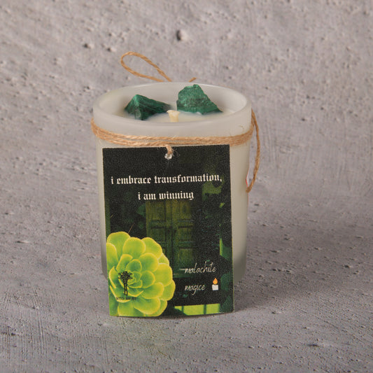 Real Intention Candle Infused with the Magic of Malachite - I Embrace Transformation And I Am Winning ! with notes of green apple