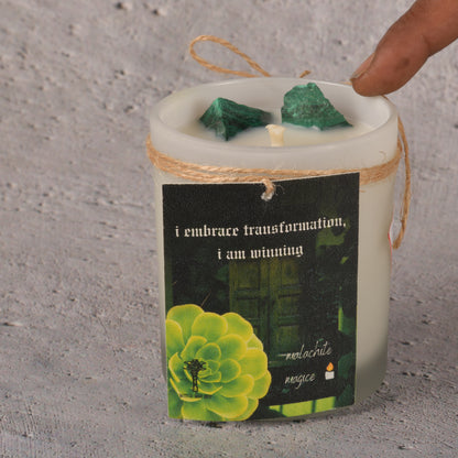 Real Intention Candle Infused with the Magic of Malachite - I Embrace Transformation And I Am Winning ! with notes of green apple