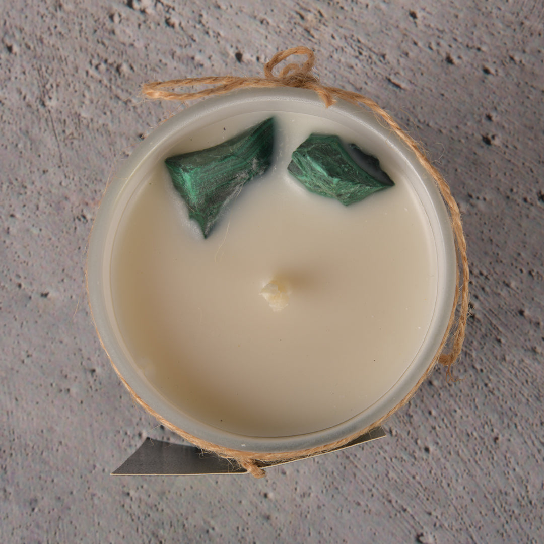 Real Intention Candle Infused with the Magic of Malachite - I Embrace Transformation And I Am Winning ! with notes of green apple