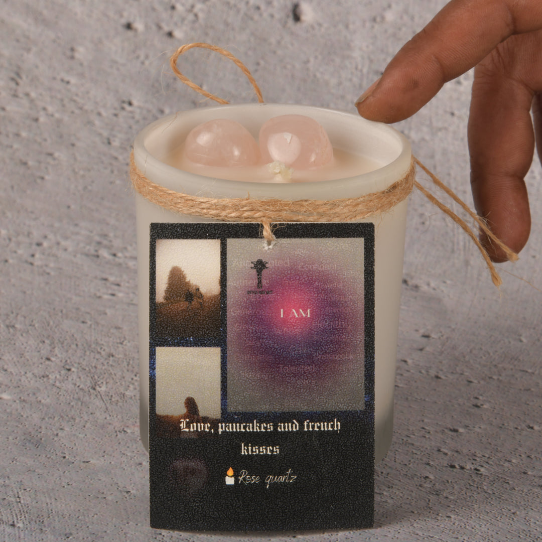 Real intention Candle Infused with the Healing and Loving Rose Quartz.withs scents of candy dream