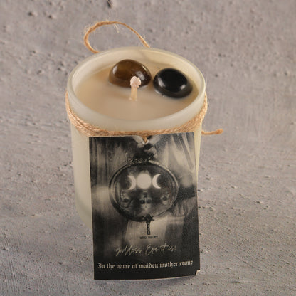 Real Intention Candle with Smokey Quartz - Alchemise Pain to Power, Grounding , Protection , Divination with a strong scent of coffee