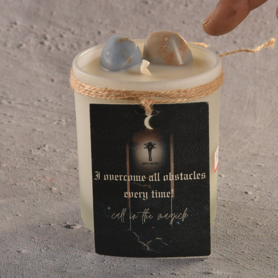 Real Intention Candles Infused with The Spiritual Aura of Angelite - I Overcome All Obstacles Every Time! Divine Guidance with undernotes of lavender .